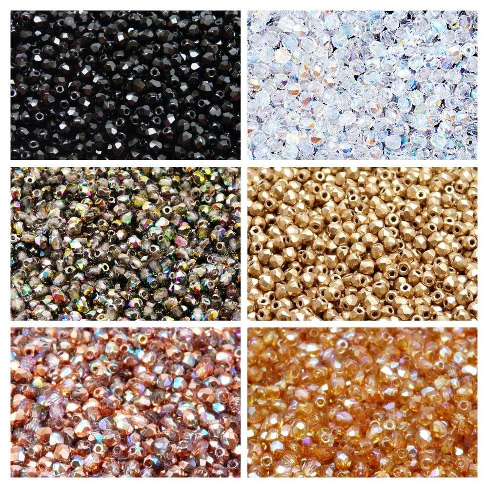 600 Stück Tschechische Glasperlen 3mm - Facettiert Fire-Polished Silver Metallic