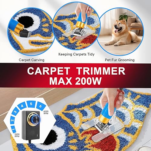 Miniatura 6 de Vehipa Kit de pistola de acolchonamiento inalámbrica con recortadora de alfombras, 2 en 1 de pelo y bucle de corte de pila con 2 baterías de 10 Ah,