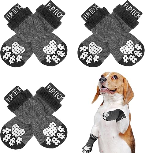 PUPTECK Calcetines antideslizantes para perros para lamer con agarres, zapatos de perro para suelos de madera dura, botines de invierno para perros