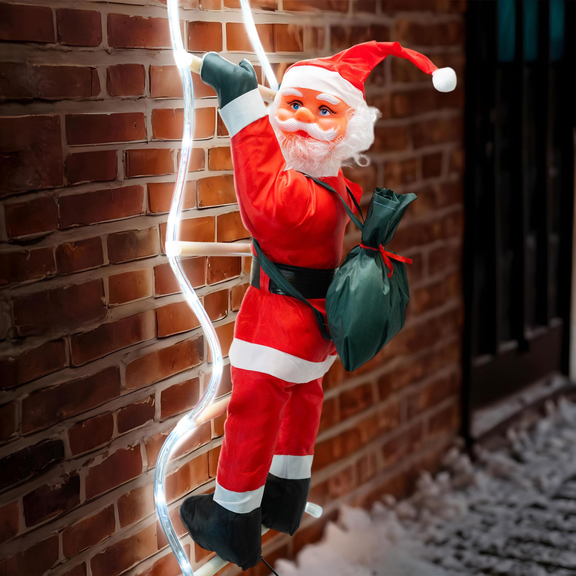 GloBrite 60cm Hanging Santa Climbing Rope with 48 LED Lights - 95cm Height - 5m Lead Wire - 8-Mode Plug for Outdoor Christmas Decorations, Garden, and Window Displays - Outside Christmas Decorations