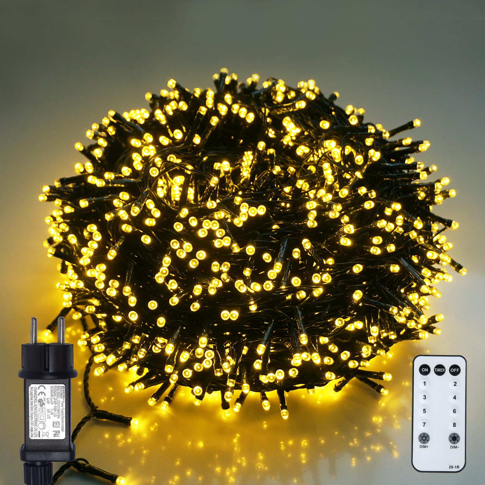 BIUDN 1000LED Lichterkette Außen Innen Warmweiß,50M Lichterkette Outdoor Indoor Strom Lang mit 8 Modi Dimar Timer IP44,Weihnachtsbeleuchtung Geeignet für Garten,Balkon,Weihnachtsbaumdekoration.