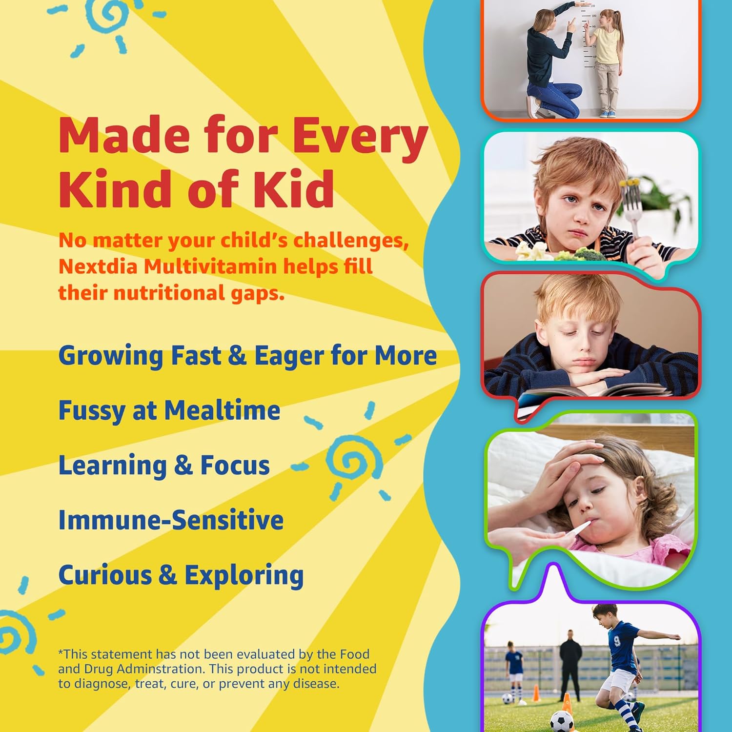 Kids Multivitamin Gummies with Iron, Sugar Free, Kids Daily Vitamins + Probiotics, Algae Omega 3 (EPA/DHA), A, C, D, Methyl B12, Folate, B6, Zinc, Biotin, for Healthy Growth, Immune Support, 60 Count - Image 7