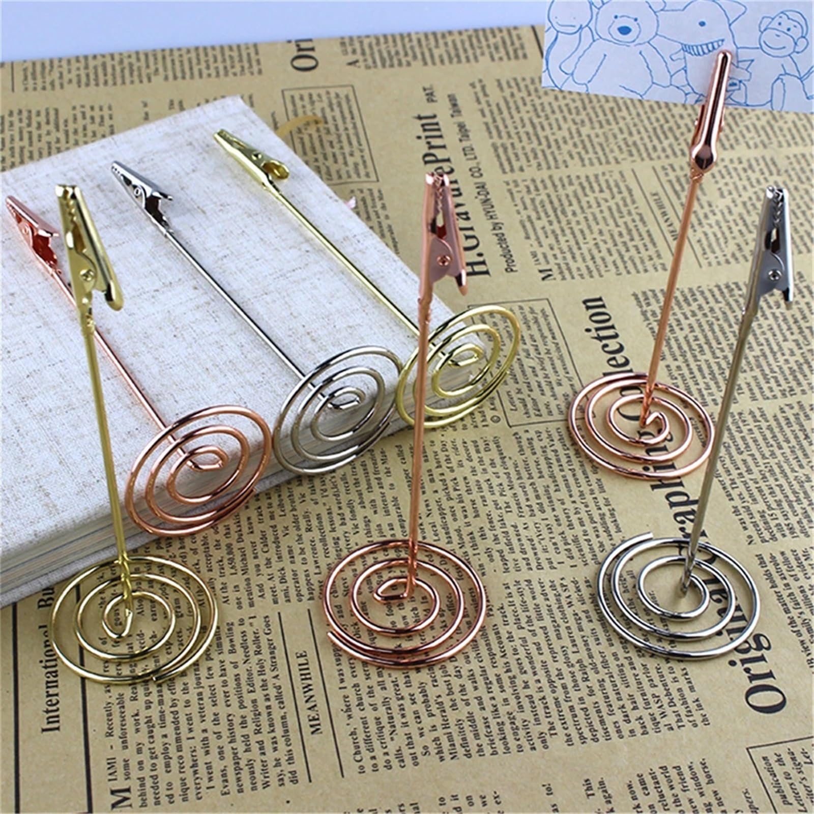 50 stücke Platzkartenhalter Memo Clip Stand Tischnummer Foto TischkartenhalTer(Gold)