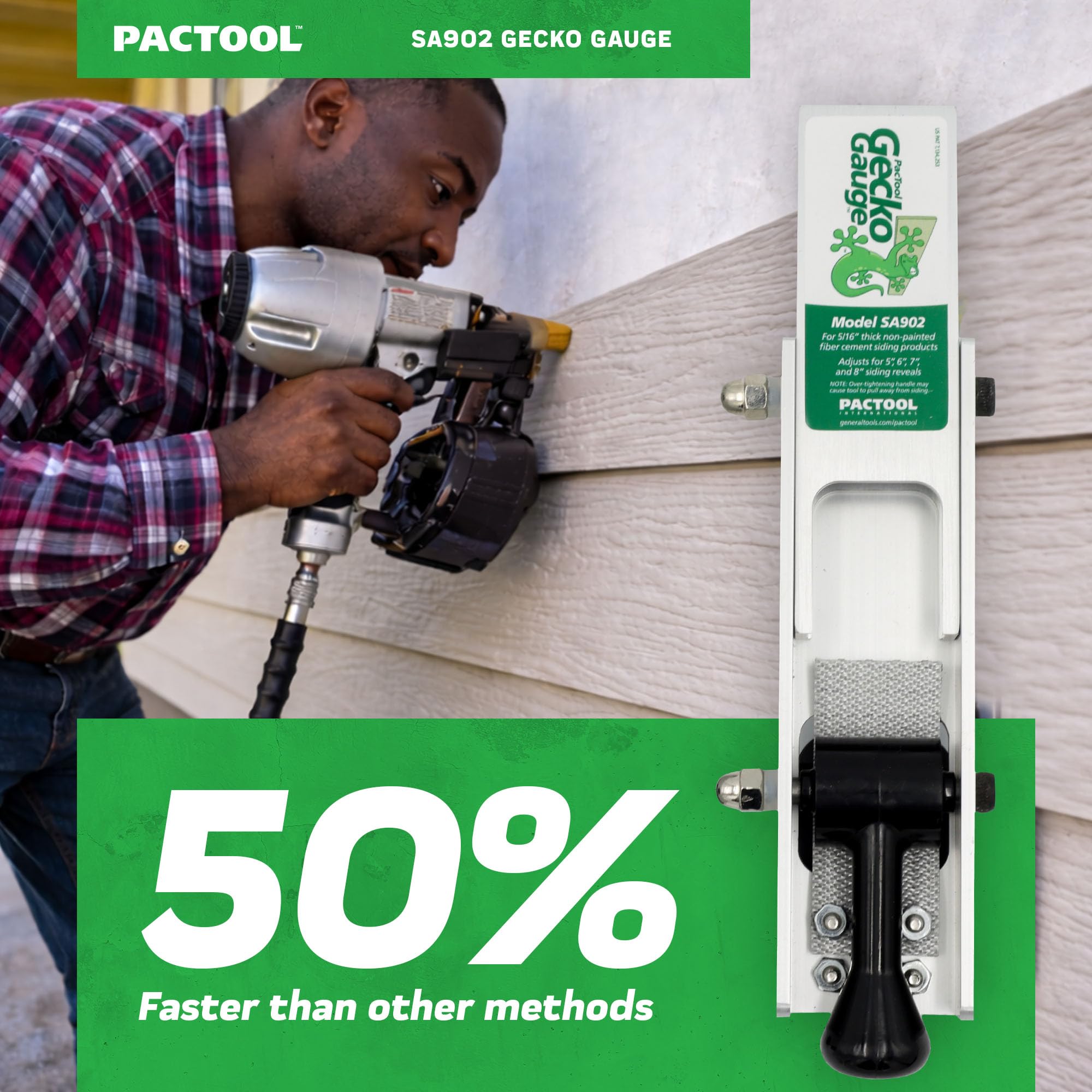 PacTool SA902 Gecko Gauge Kit de Montage de Parement pour Installation de Parement en Fibro-Ciment 5/16"