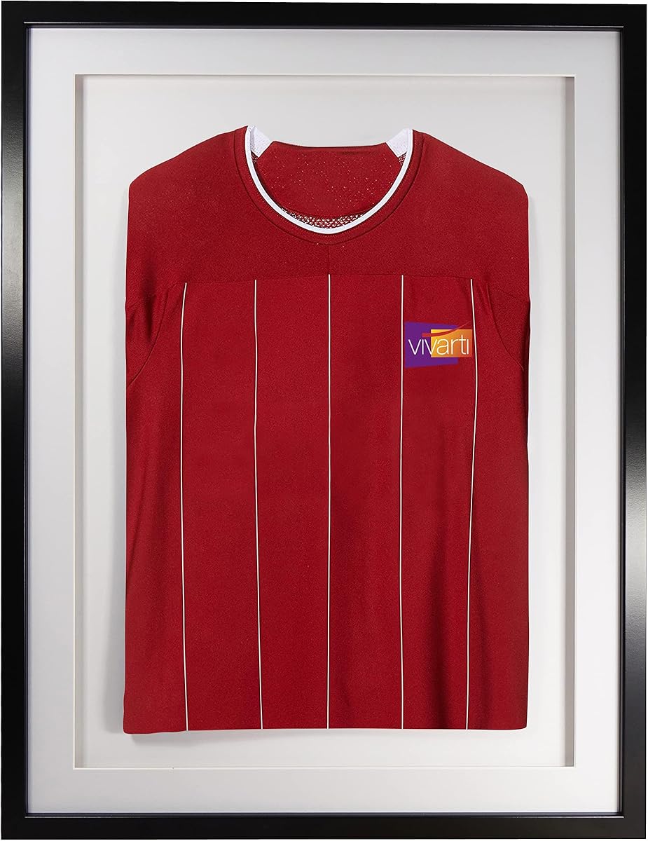 Vivarti DIY Adult 3D Mounted Sports Shirt Display Frame for Football Shirt, Rugby Shirt, Band T-Shirt Shadow Box - 60 x 80cm - Black Frame, White Mount, White Backing Card