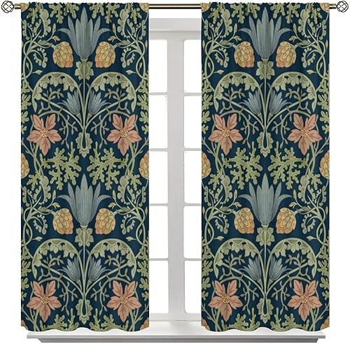 Miniatura 241 de Retro 70s Floral Blackout Window Curtains, Watercolor Flower Plant Rustic Modern Style Pattern Window Drapes, for Bedroom Living Room 42x45in 2
