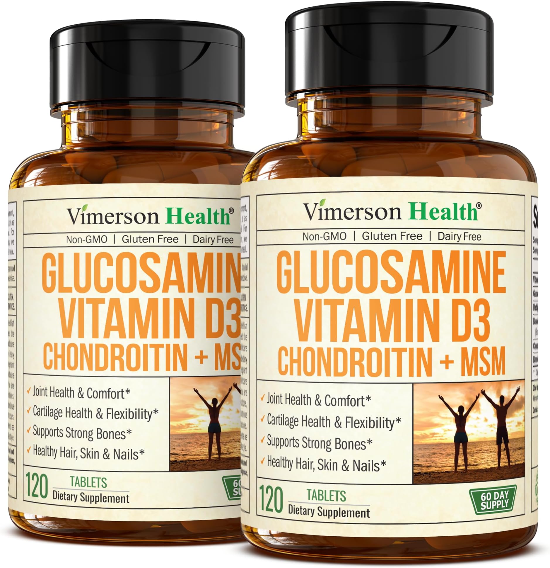 Glucosamine Chondroitin with Vitamin D3, Boswellia, MSM & Bromelain - Joint Health Supplement for Women & Men - Supports Hair, Skin and Nail Health, Strong Bones, and Immune Health. 2 Pack