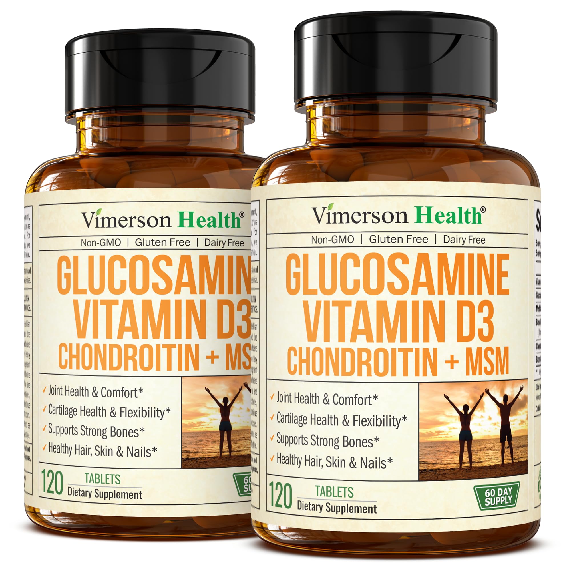 Glucosamine Chondroitin with Vitamin D3, Boswellia, MSM & Bromelain - Joint Health Supplement for Women & Men - Supports Hair, Skin and Nail Health, Strong Bones, and Immune Health. 2 Pack