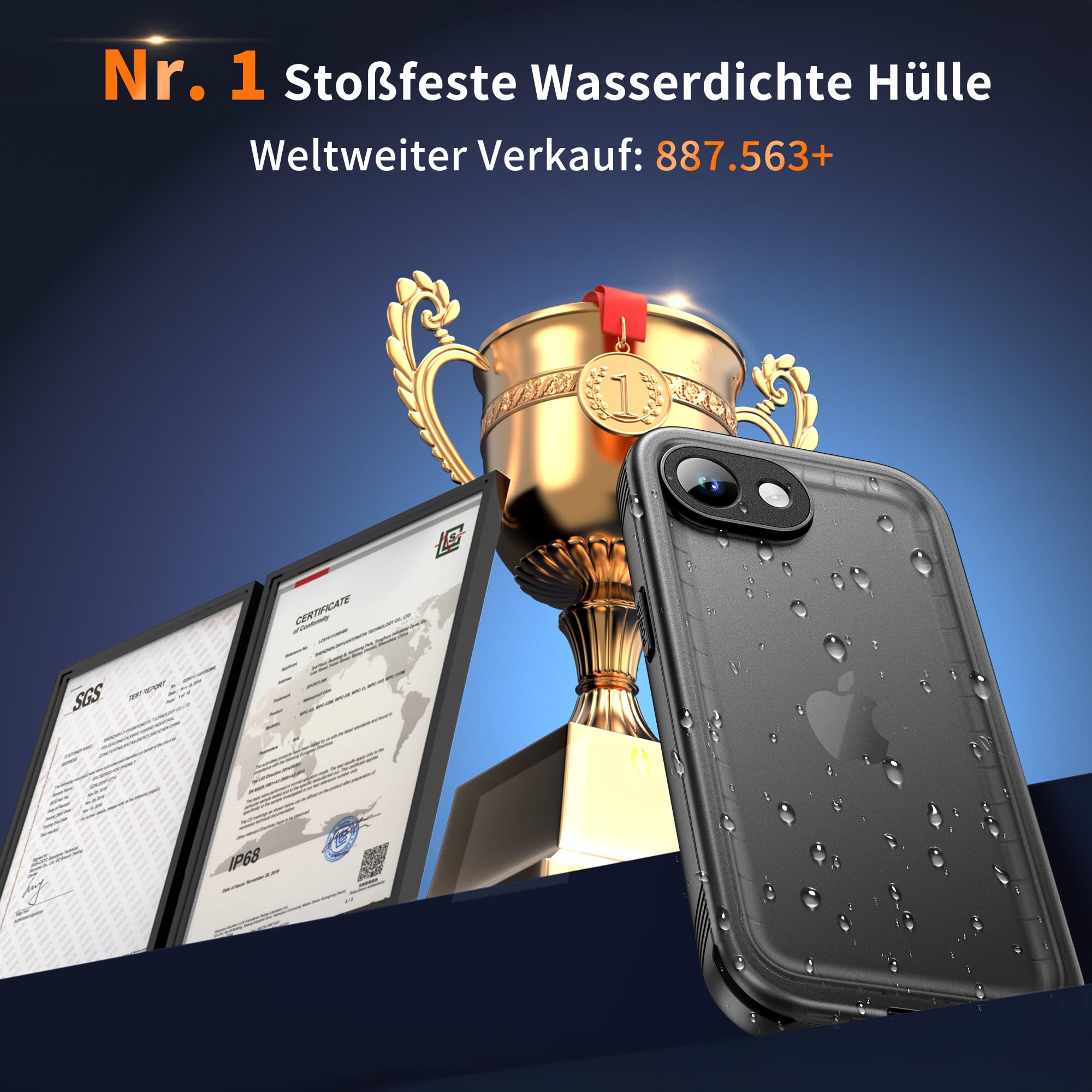 Cozycase TOP Militärschutz Hülle Für iPhone SE 2022 2020 8 7 wasserdichte 360 Panzerhülle Outdoor Vorne Hinten Case Soßfest Staubschutz Baustelle Waterproof Handyhülle Für iPhone SE, Schwarz