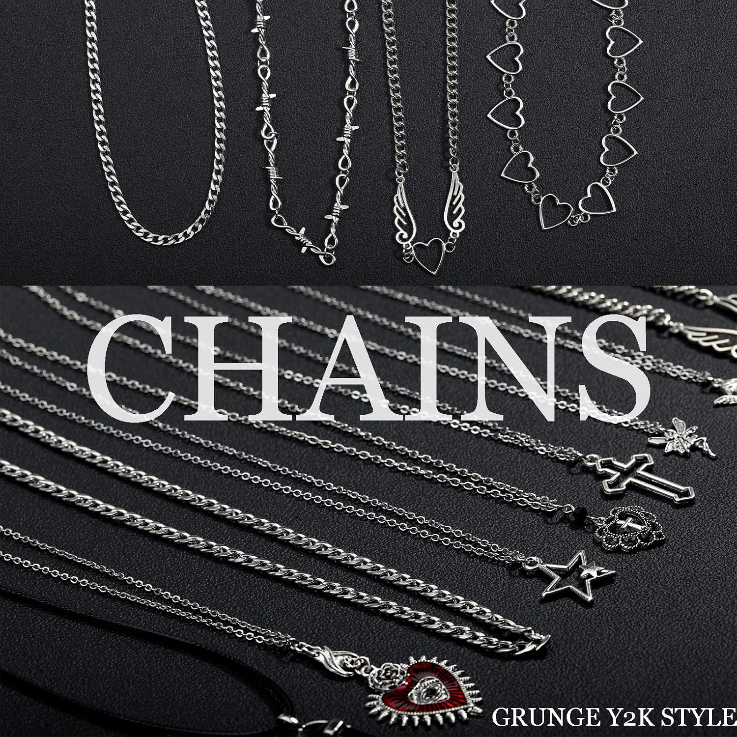 14 Pcs Grunge Goth Necklace Set Y2k Grunge Jewelry Gothic Cross Y2k Star Emo Accessories Y2k Jewelry Set for Women Men