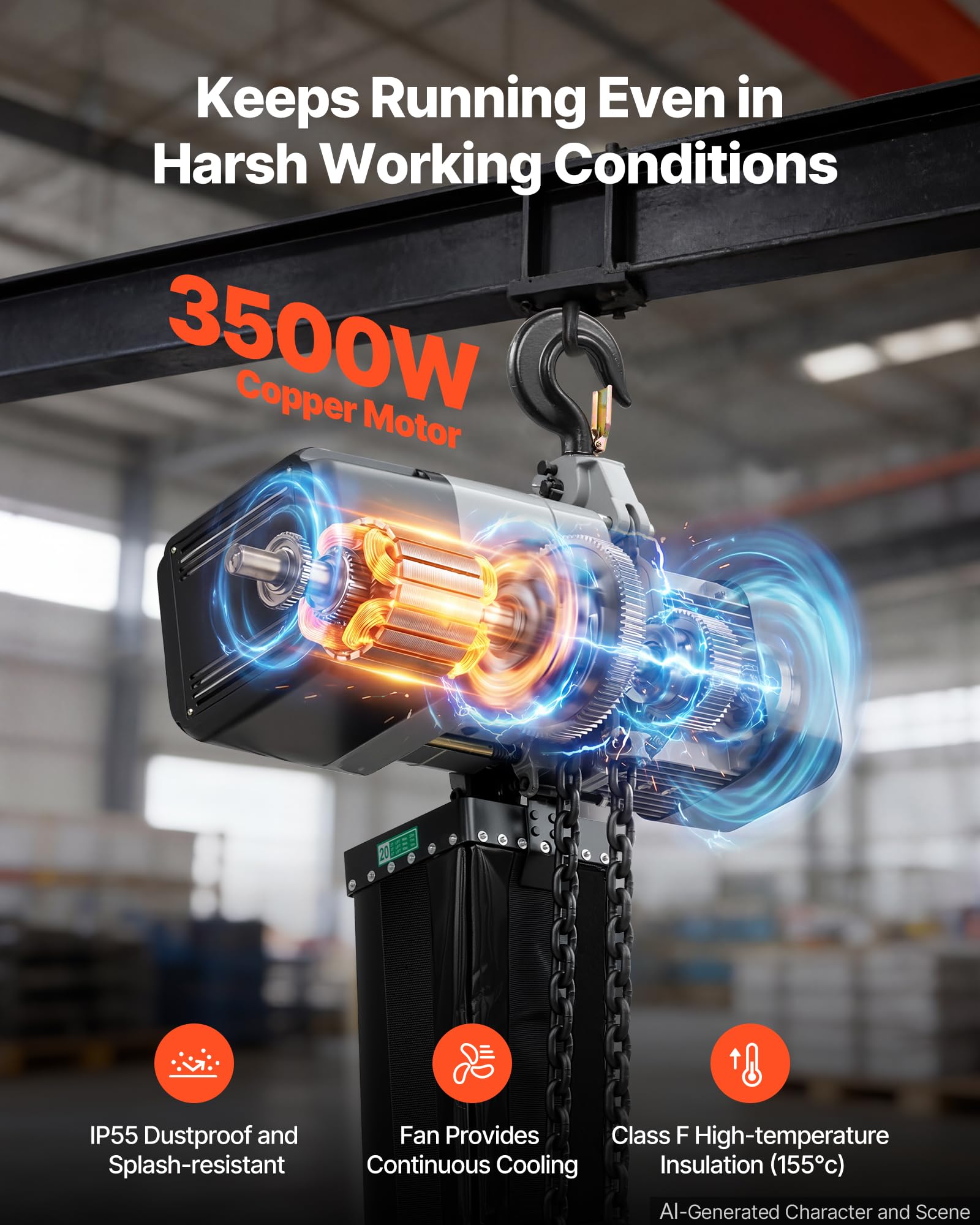 VEVOR Paranco Elettrico a Catena Fisso da 2721 kg, Paranco a Catena Doppia G100, Altezza di Sollevamento 9,1 m, con Telecomando Wireless da 100 m e Telecomando Cablato da 8,2 m, Trifase per Fabbriche