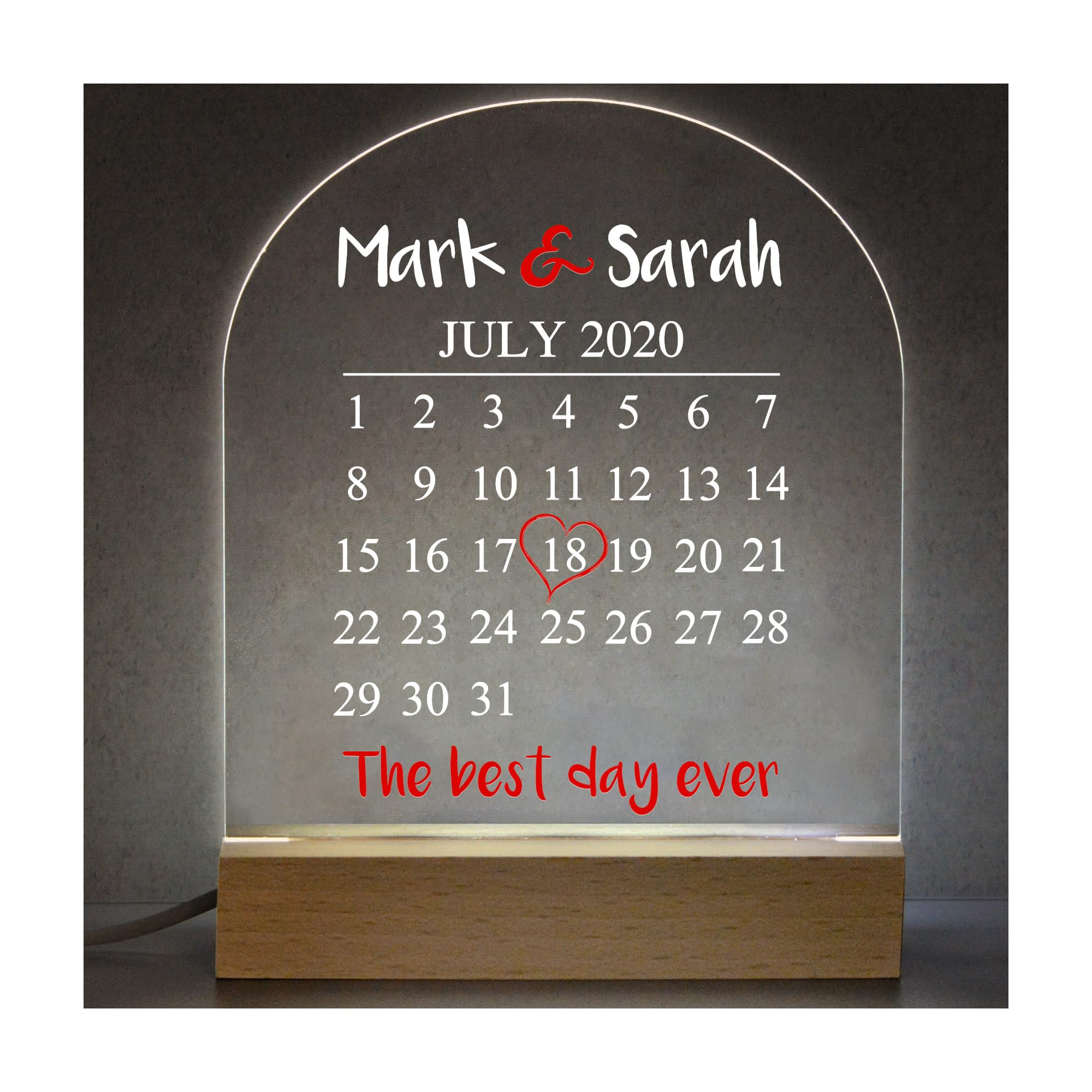 Personalised Engagement Wedding Anniversary Date Gifts for Her Him, Special Date Calendar LED Night Light, Romantic Gifts for Wife Husband Boyfriend Girlfriend, Couples Gift