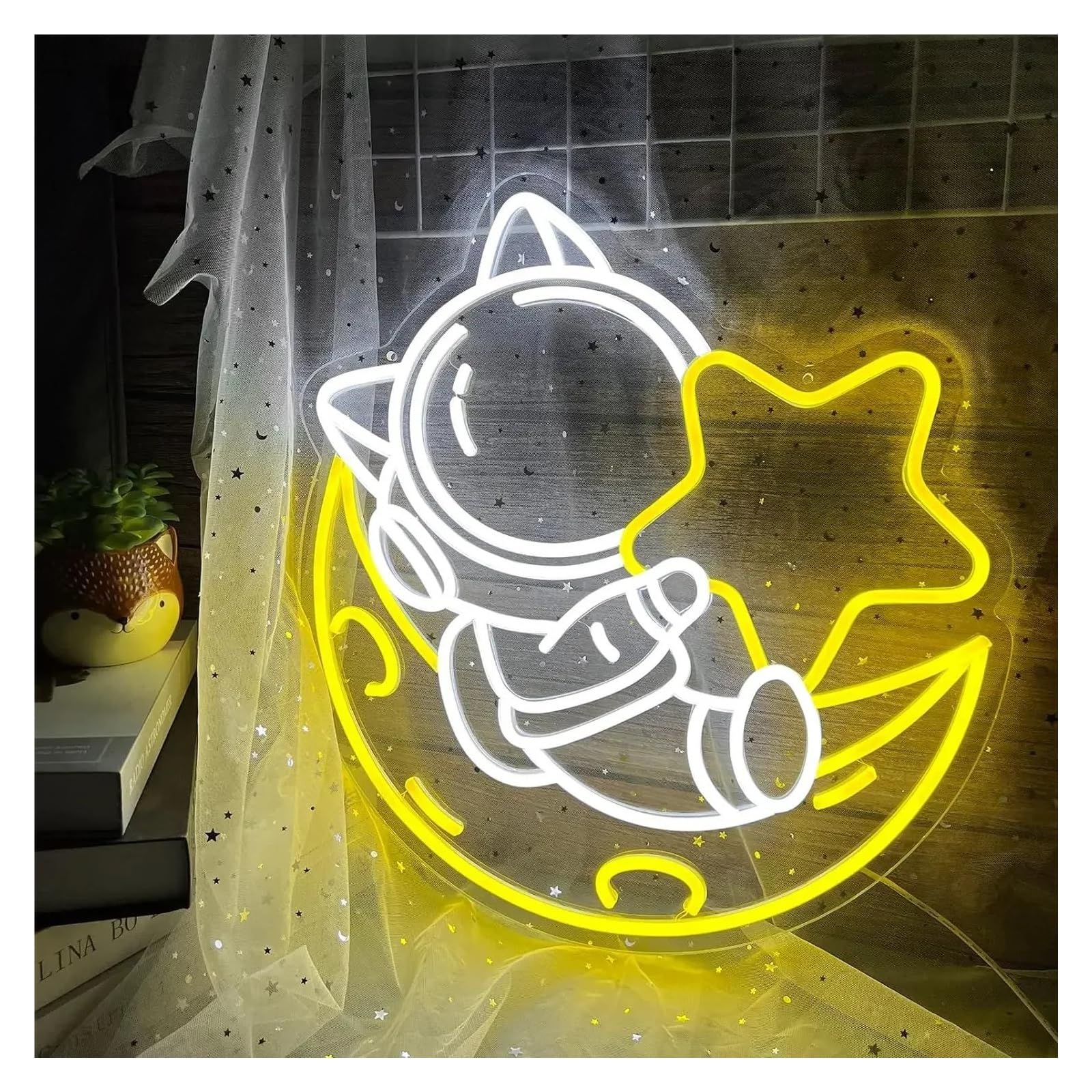 LEMST Signs Lamp Astronauts Neon Sign, Neon Light Sign USB Power Adjustable Switch, Bedroom Party Games Room Wall Decoration 36x33cm