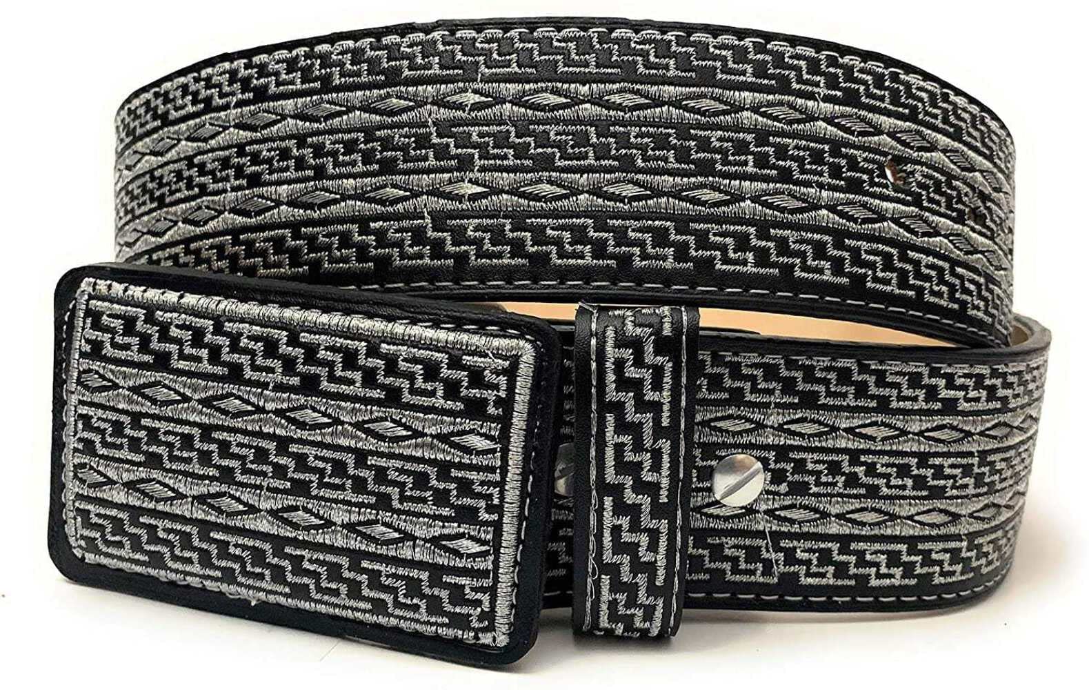 Authentic Charro Embroidered Western Belt, Cinto Charro Bordado Cinto Vaquero (36, Black)