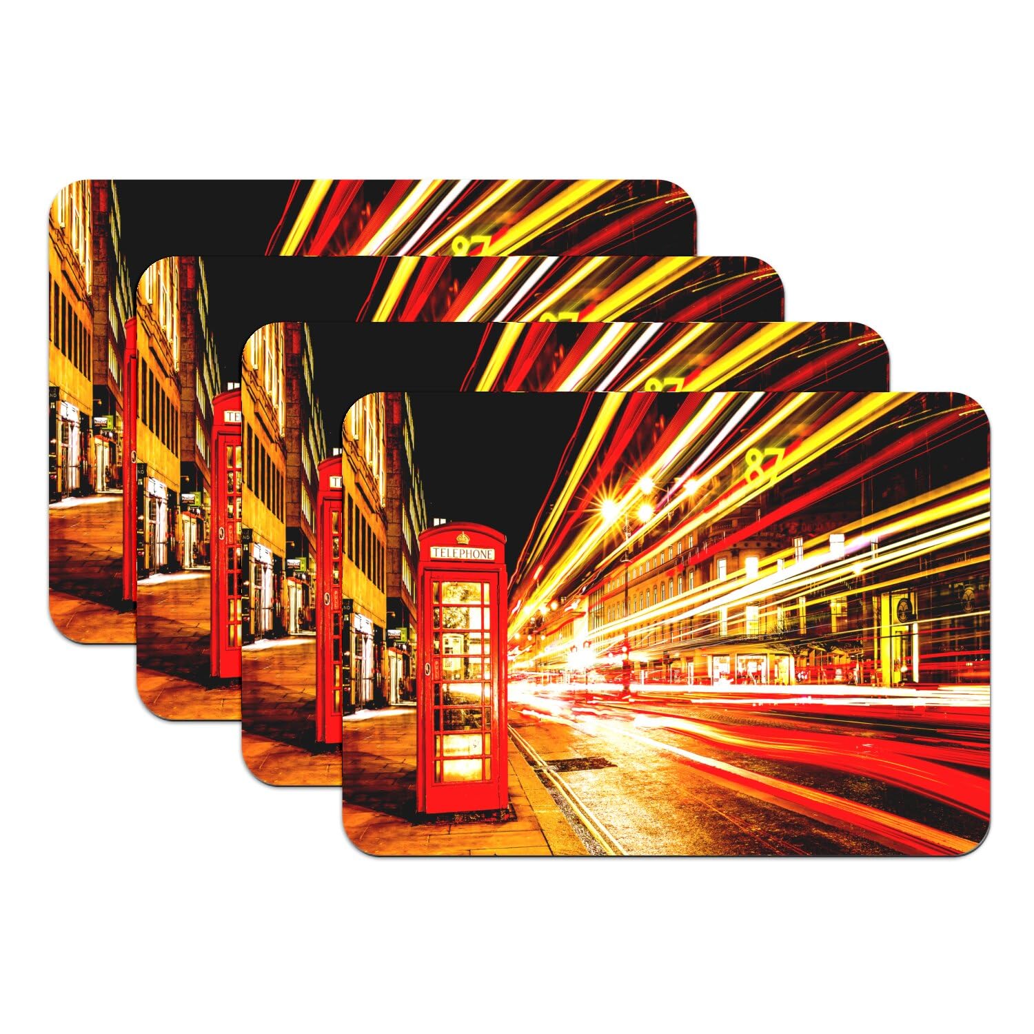 Sets de table Londres de nuit dessous caoutchouc grand format 39,5x28,5 anti-rayures rectangulaire