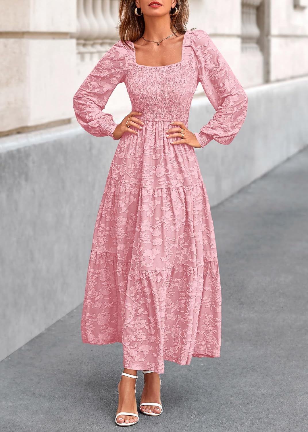 KIRUNDO Wedding Guest Dresses for Women Spring 2026 Long Sleeve Smocked Floral Flowy A Line Boho Maxi Dress Fashion Clothing - Image 4