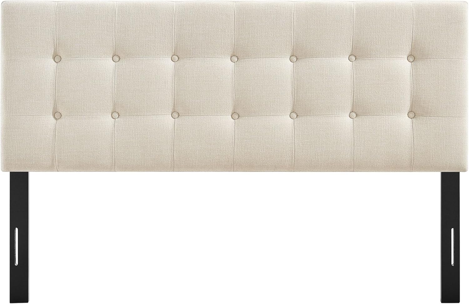 Modway Emily King Size Fabric Headboard in Ecru - Linen-Like Upholstery with Button Tufting and 7 Adjustable Height Positions