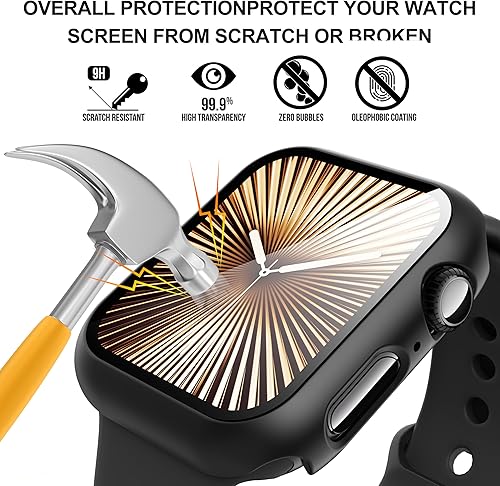Vista 91 de Paquete de 2 fundas protectoras de pantalla de vidrio templado para Apple Watch Series 6/5/4/Series SE/SE 2/SE 3 de 1.575 pulgadas, funda protectora