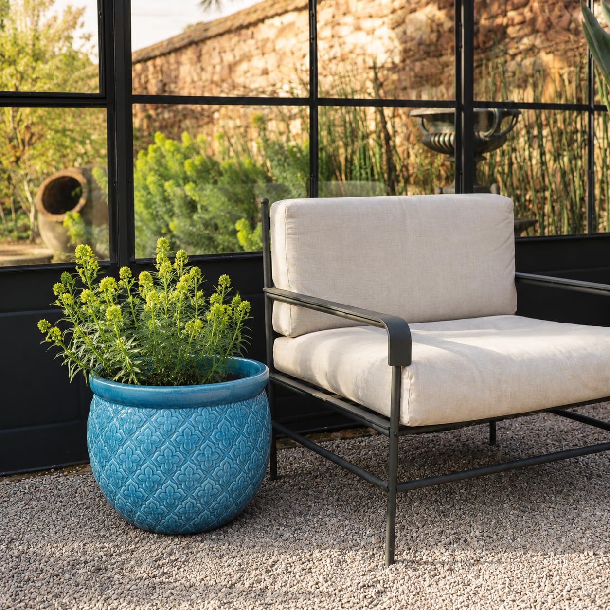 Palatina Werkstatt Azur Occitanie - Vaso per piante in ceramica smaltata, grande, turchese/blu, realizzato a mano, smaltato con foro di drenaggio, vaso resistente al gelo, per terrazza, giardino e