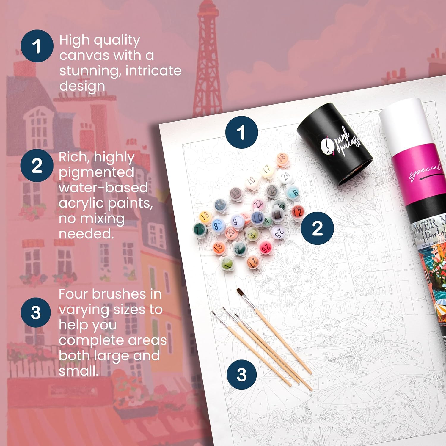 Pink Picasso Paint Number Kit for Adults, Flower Market, Coastal Cityscape, 16x20 Canvas DIY Painting Set, Tropical Floral Wall Art Craft Colorful Landscape, Hobby, Gift Shark Tank Featured (Honolulu)
