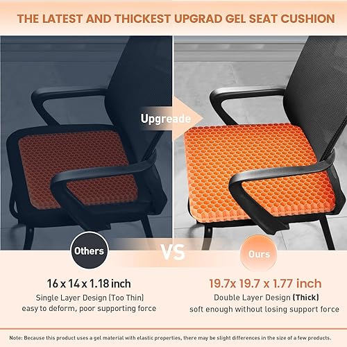 Miniatura 3 de Cojín de asiento de gel, cojín de silla de oficina súper grande y grueso para sentarse durante mucho tiempo, cojín para aliviar el dolor de coxis de