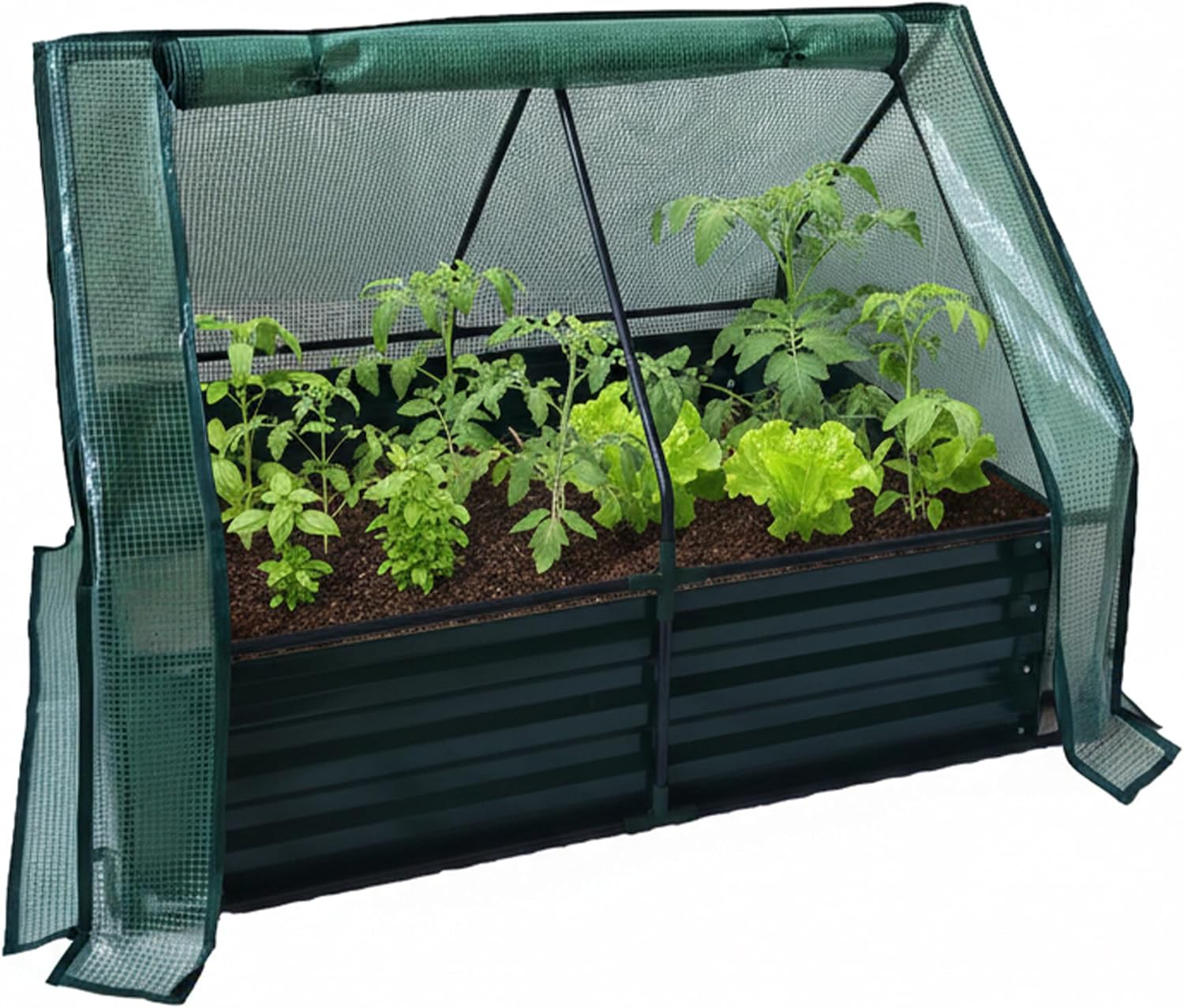 Relaxdays Raised Bed with Greenhouse, for Flowers, Plants and Vegetables, H x W x D: 92 x 125 x 95 cm, Garden Plant Bed, Green