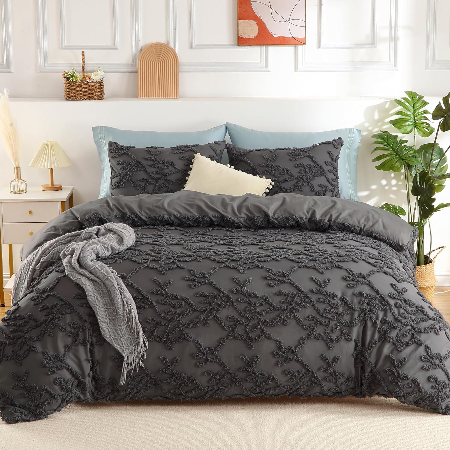 CAROMIO Boho Duvet Cover Queen Branches Tufted Queen Duvet Cover for All Seasons