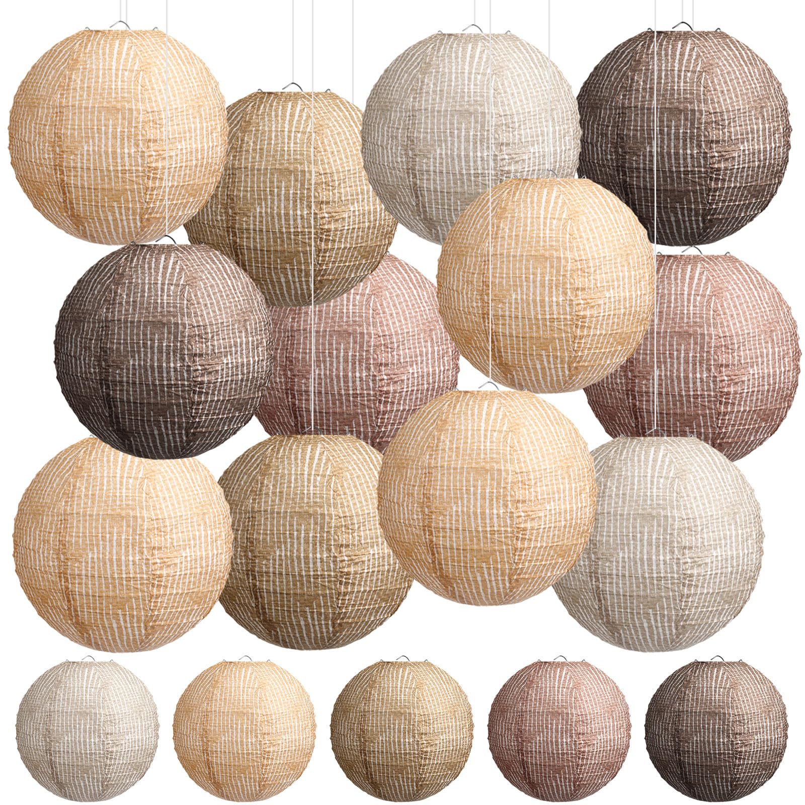 Rossesay 12 Pcs Burlap Paper Lantern 8 Inch Hanging Paper Lantern Chinese Decorative Paper Lantern Boho Party Decor for Classroom Office Wedding Birthday Baby Shower Celebration Event 5 Colours
