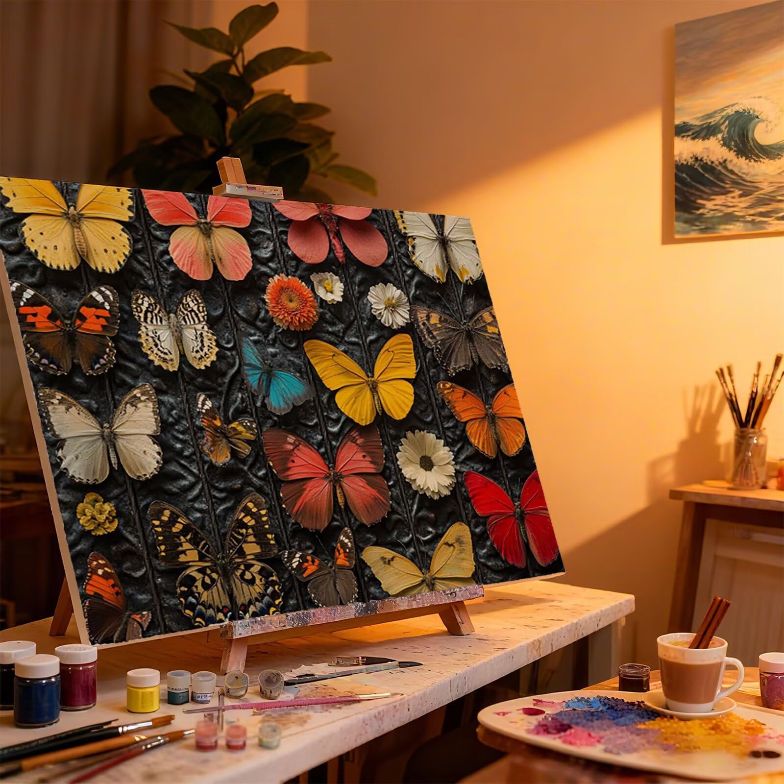 Peinture Numero Adulte Papillon Coloriage par Numero Adulte RéTro DIY Paint by Numbers, avec Pinceaux Peinture Loisir Creatif Enfant Numéro D'art Cadeau Femme, Pour Decoration Maison 80x100cm H - 955
