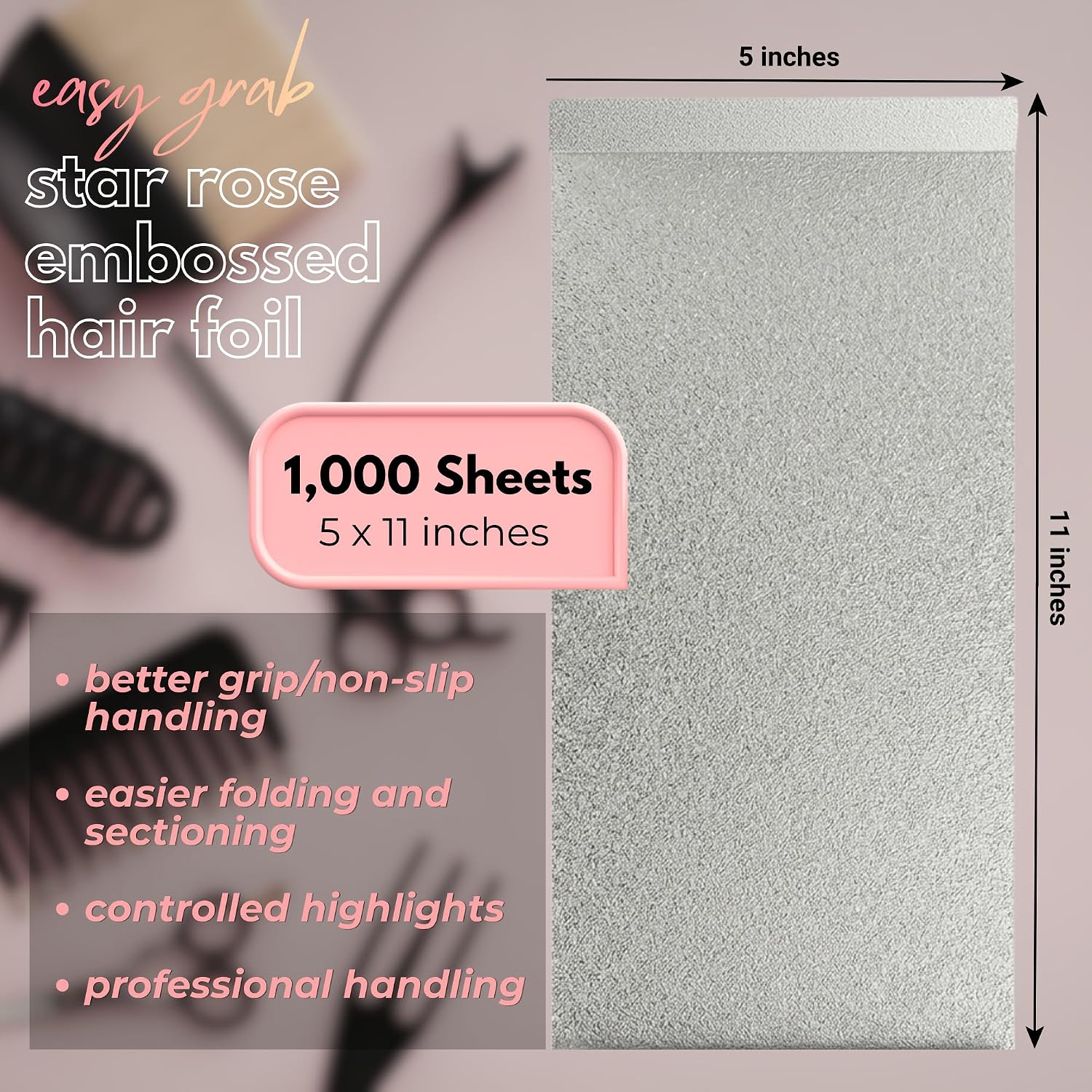 Foilman Pre-Cut Silver Pop-Up Hair Foil, Star Rose Embossed Foils for Highlighting, Aluminum Hair Foil Sheets - 5 x 11 Inch- 2 Pack (1000 Sheets) image 4