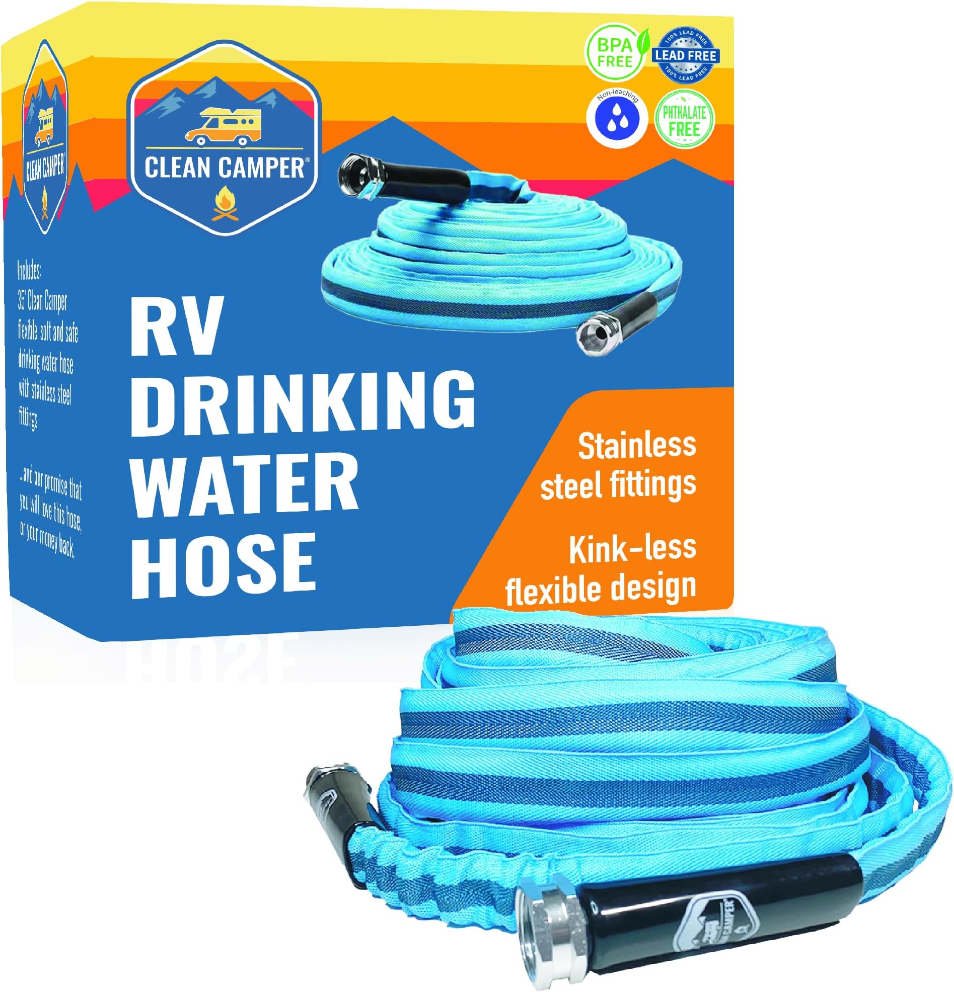 RV Fresh Water Drinking Hose 35' by Clean Camper Kink Free