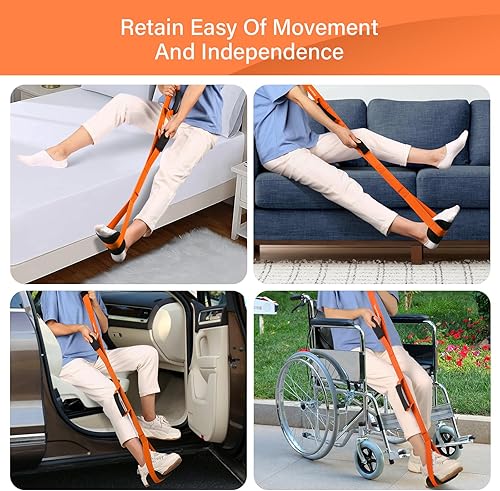 Miniatura 9 de Correa de levantamiento de piernas de 39 pulgadas de largo con asas acolchadas y bucle para los pies, kit de recuperación de cirugía de reemplazo