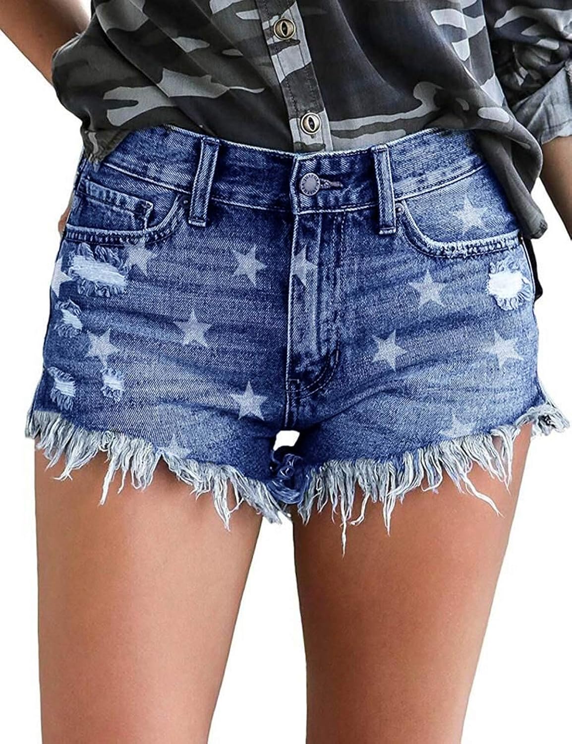 Govc Womens Jean Shorts Mid-Rise Frayed Raw Hemline Ripped Denim Short Jeans