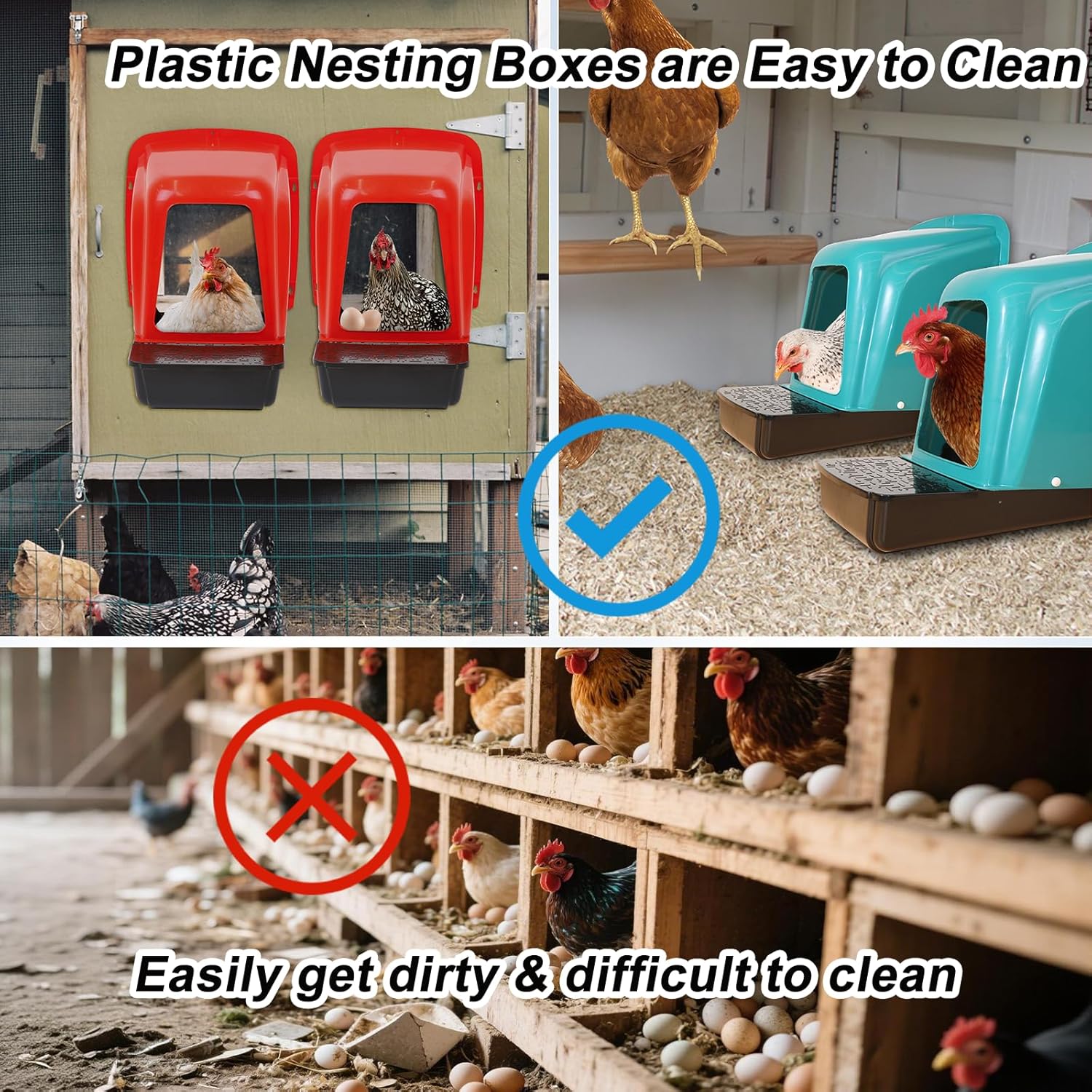 Chicken Nesting Boxes 10 Pack with Egg Roll Out, Plastic Chicken Laying Boxes for Chicken Coop, Wall Mounted Hen Nesting Box for Chickens & Poultry, Durable, Easy to Install & Clean, Green
