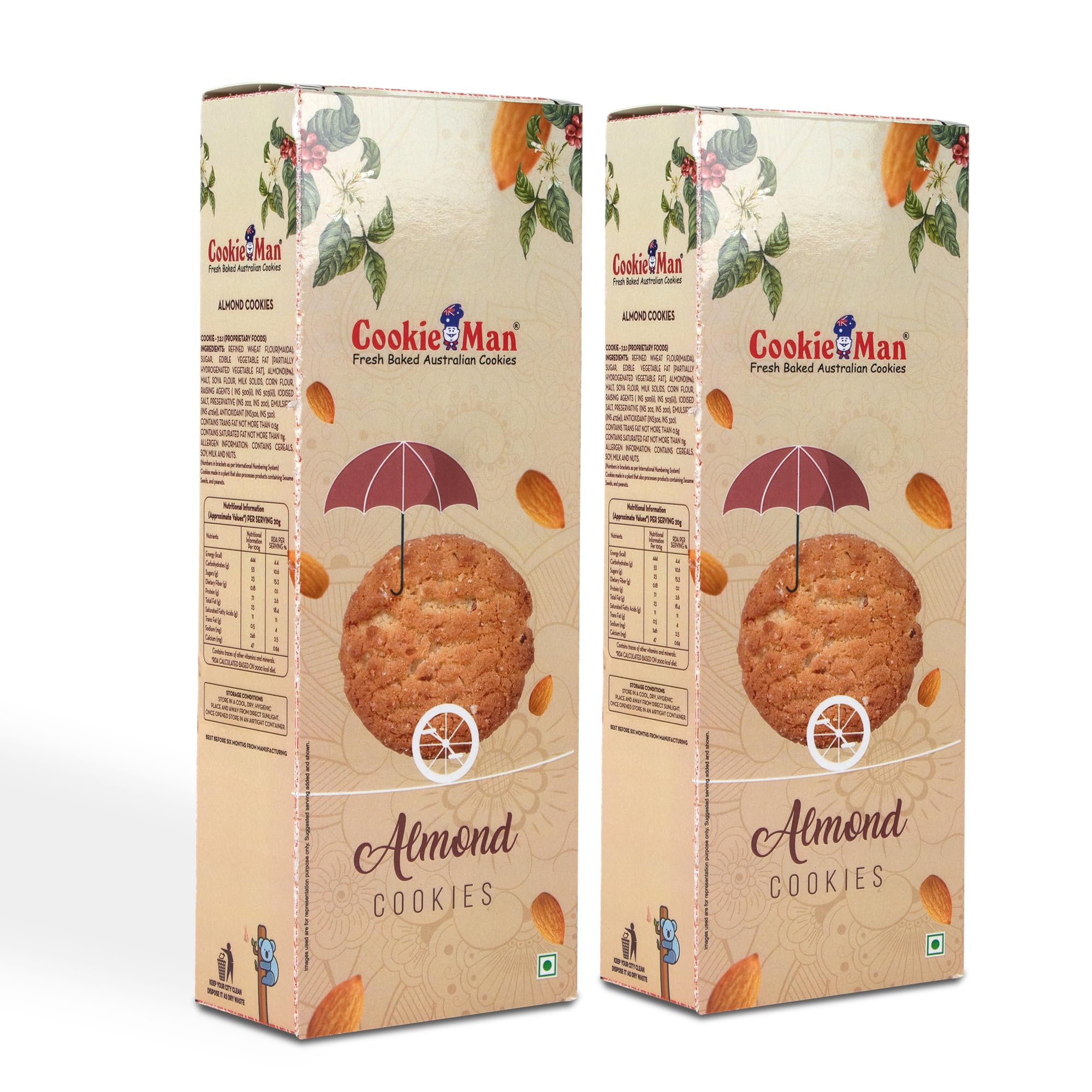 Almond Cookies Biscuits - 300g, Pack of 2 | Crunchy & Chewy Almond Cookies, Perfect Tea Time Snack | Ideal for Gifting or Indulgence | Australian