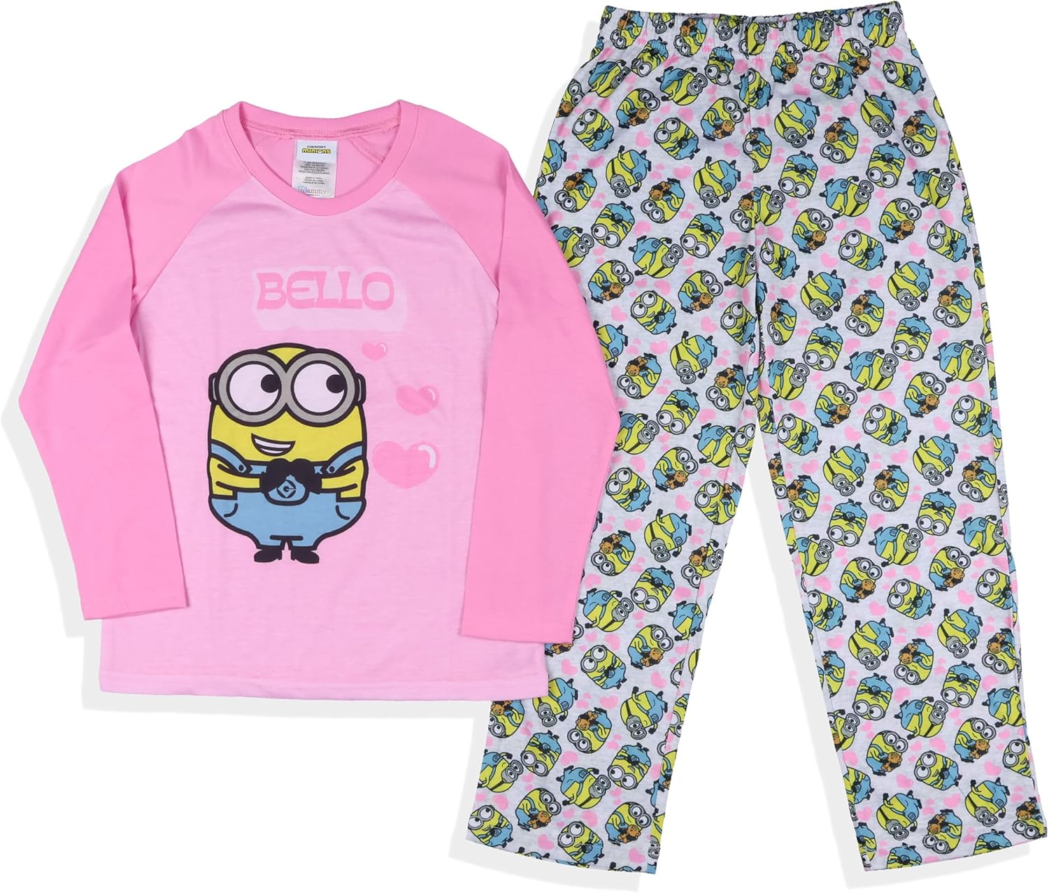INTIMO Despicable Me Girls' Minions Bello Hearts Sleep Lounge Pajama Shirt and Pants Set - Image 3