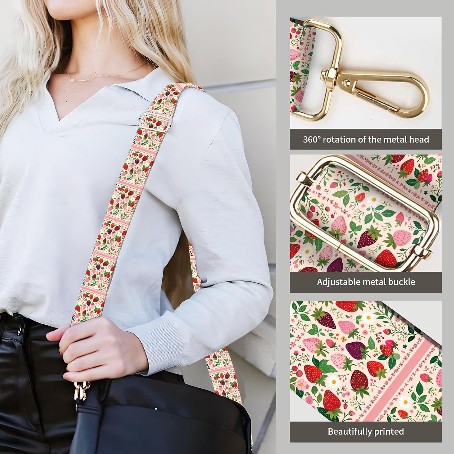 Purse Strap Replacement Crossbody 1.5" Wide Gold Buckle Shoulder Strap, Cute Handbag Strap Bag Strap image 4