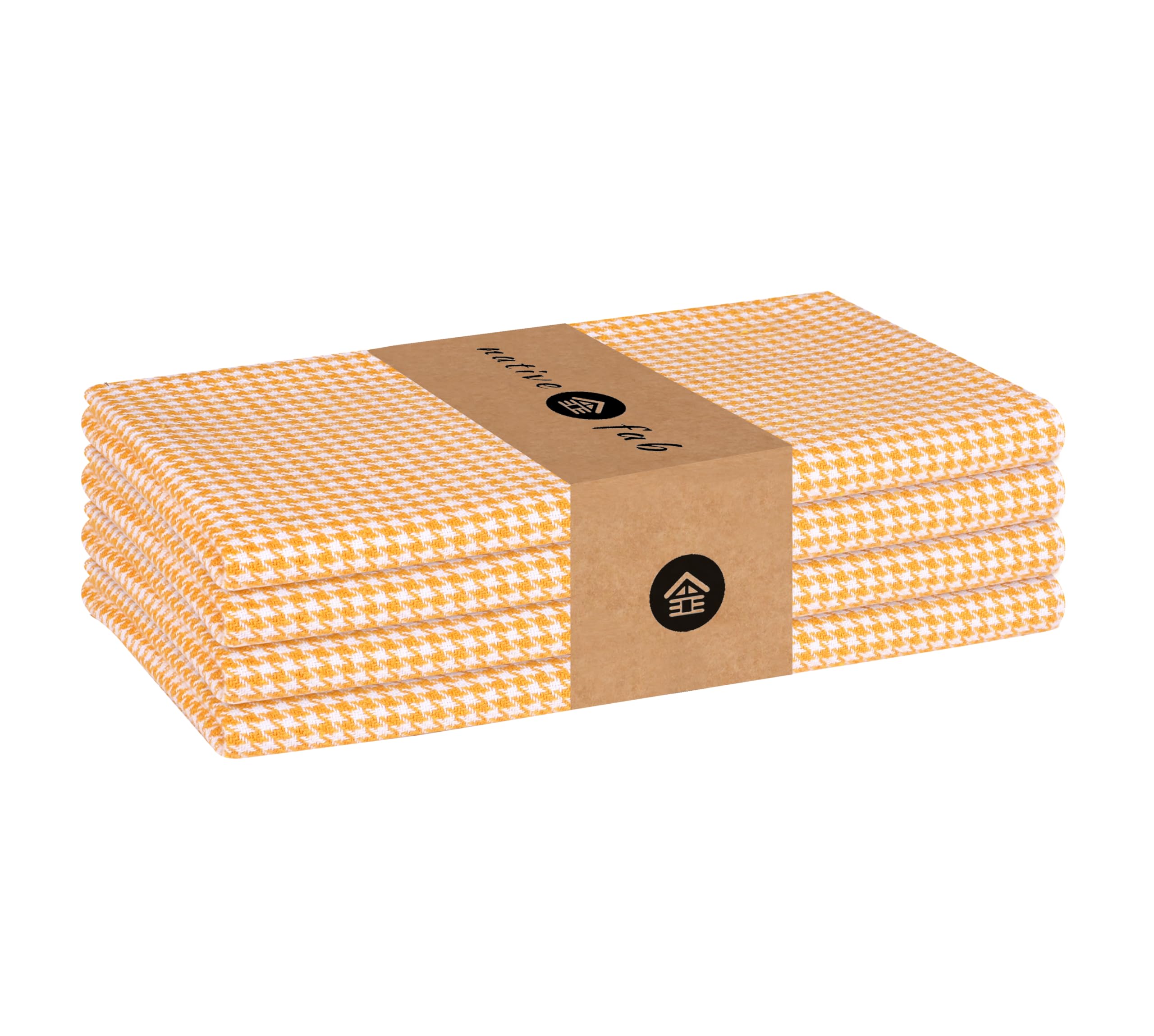 Native Fab 100% Cotton Cloth Napkins 18x18 inches, Houndstooth Dinner Napkins, Set of 4, Soft Breathable Absorbent, Machine Washable Cloth Napkins, Mustard Yellow