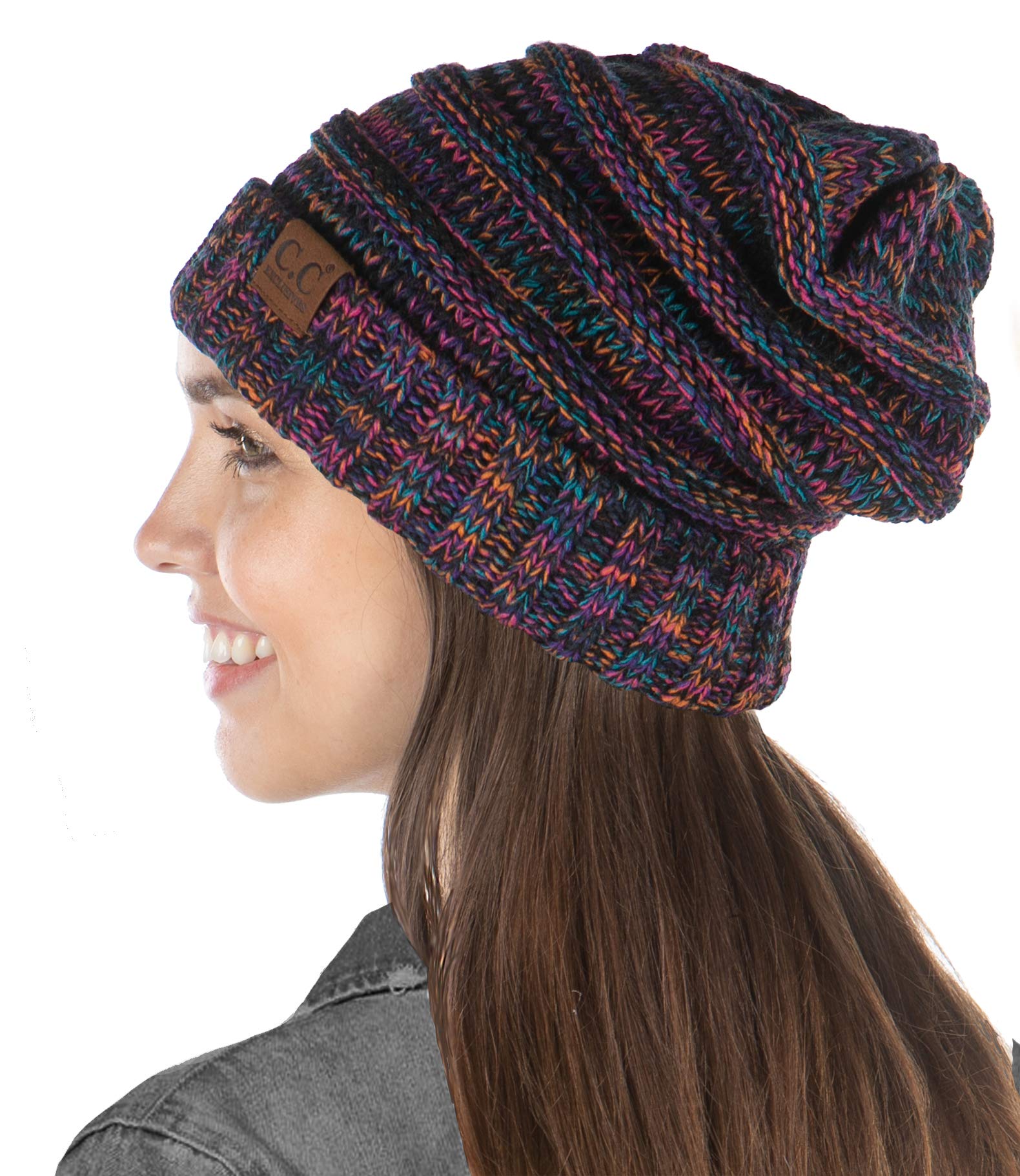 Funky Junque Exclusives Womens Beanie Oversized Slouchy Hat Ribbed Knit Warm Cap