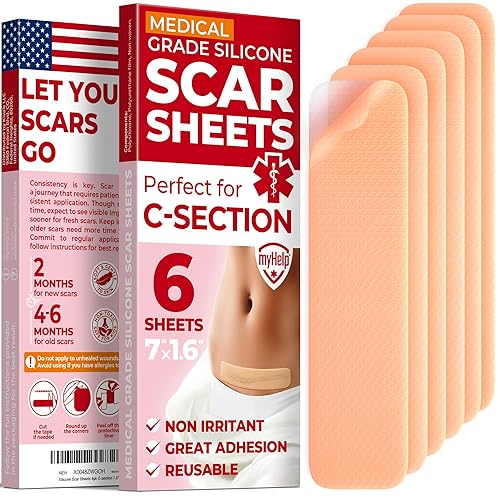 Miniatura 1 de Hojas de silicona de grado médico para cicatrices  Paquete de 6 unidades (7 x 1.6 pulgadas)  Diferencia visible en cicatrices de cesárea  Hojas de