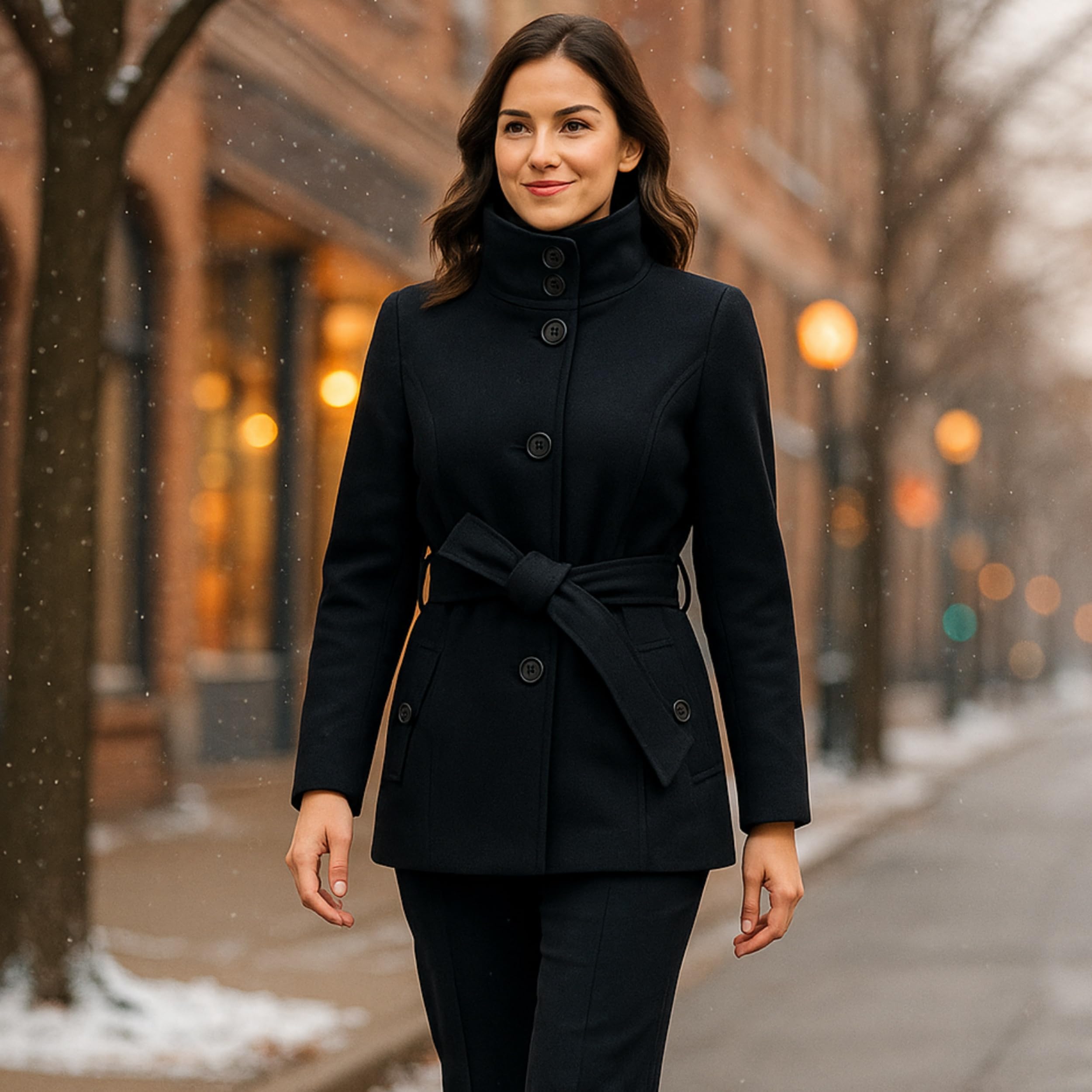 alpine swiss Bella Abrigo de lana para mujer Chaqueta con botones Chaqueta con cinturón