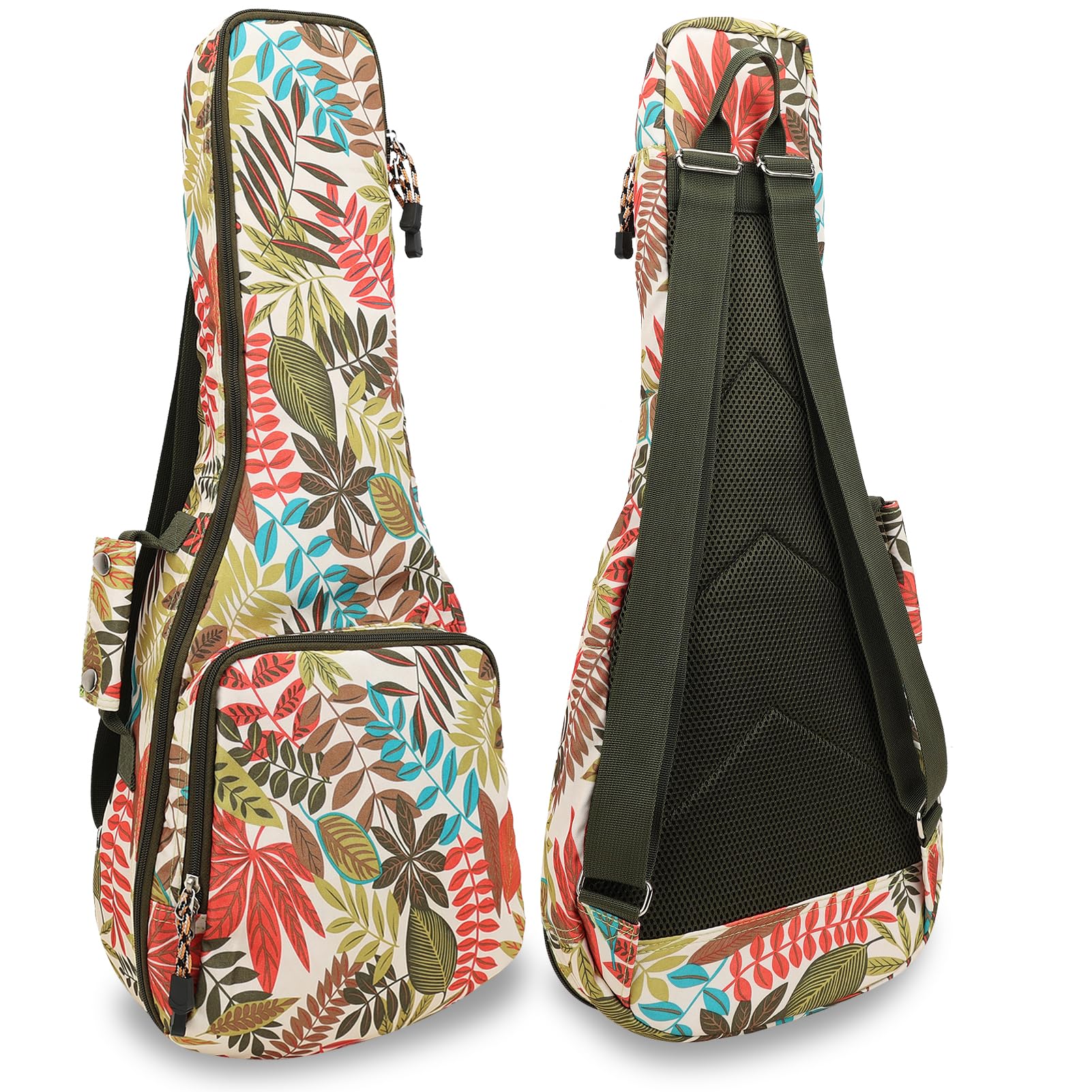 Premium 26" Ukulele Case, 10mm Back Panel Padded,Adjustable Strap,Durable Pocket Bag for Tenor - Green Leave