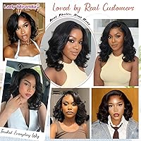 Vista 8 de Lady Miranda Peluca de ondas sueltas con parte de encaje, color puro, rizado natural, sintético, resistente al calor, peluca completa para mujer