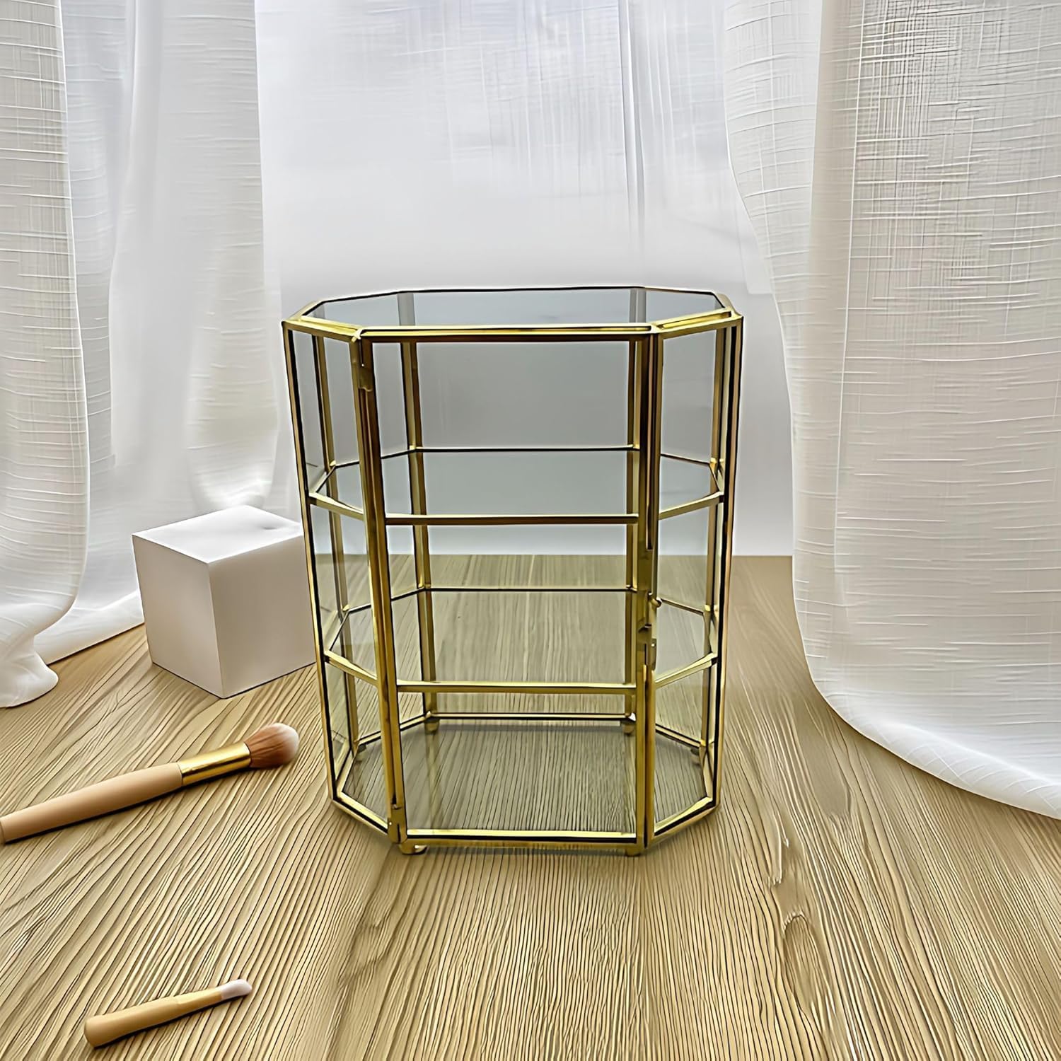 ジュエリーボックス ガラス製 収納 ディスプレイ レトロ 幾何学 リングスタンド ヨーロッパ ジュエリー ローズレッド プリンセス