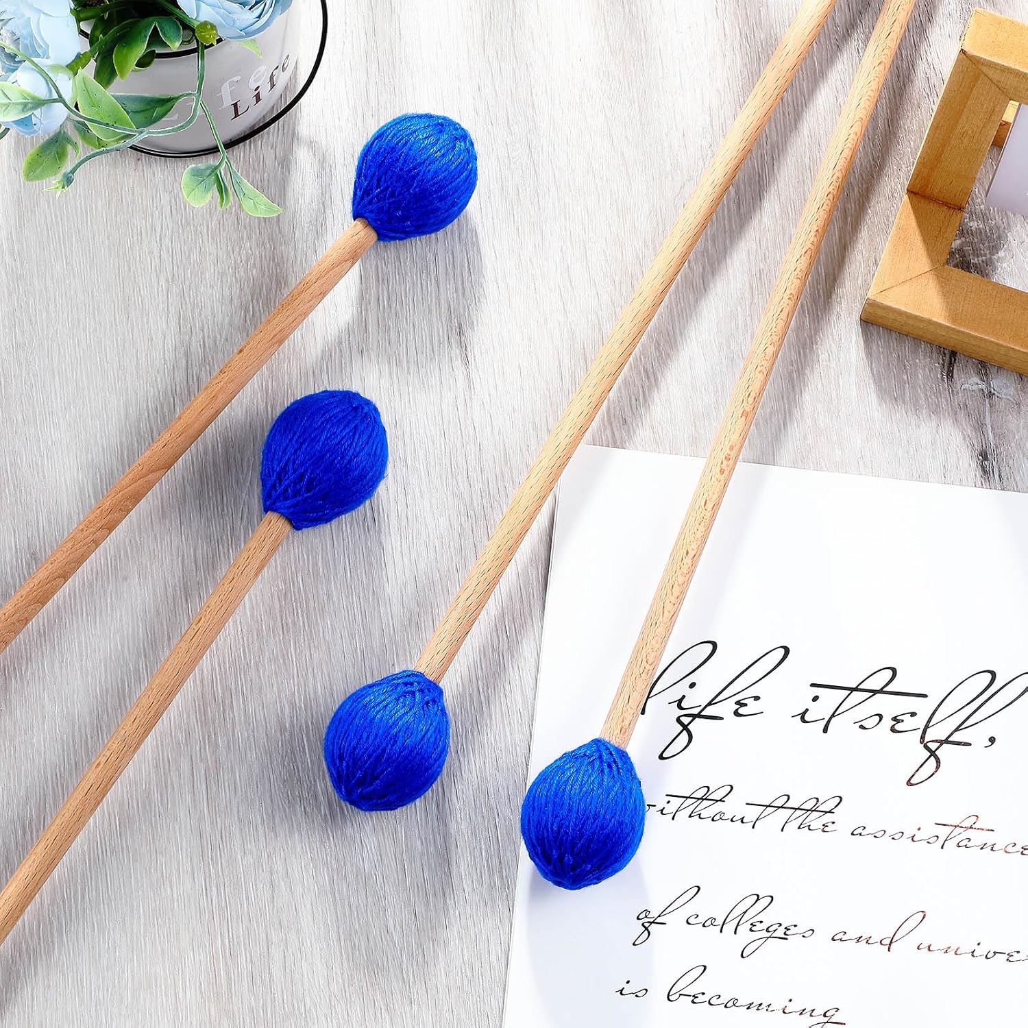 8 Pcs Marimba Mallets Medium Blue Yarn Hard Mallets Keyboard Marimba Mallets with Maple Handle for Percussion Marimba Glockenspiel Playing