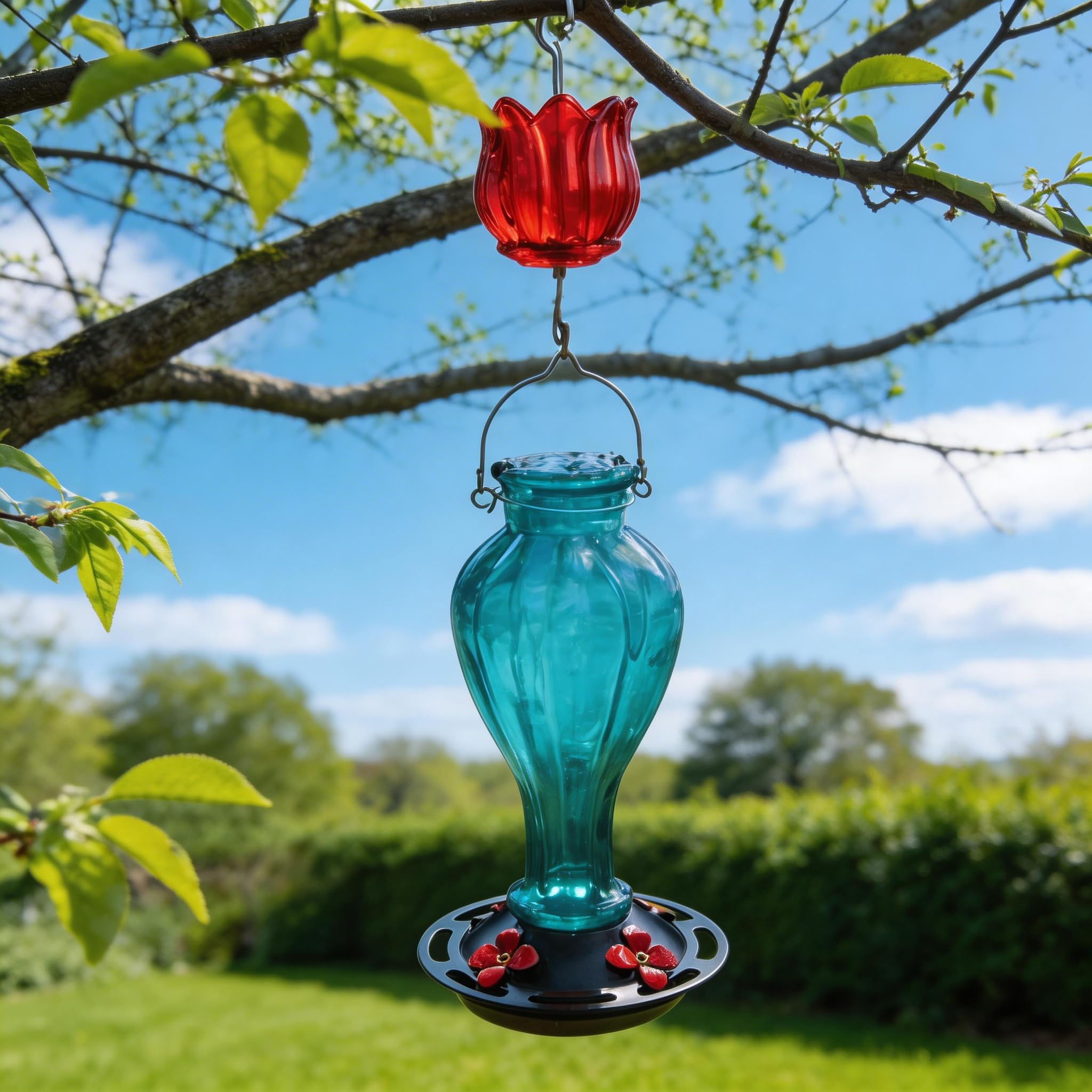 Foso de cristal para comedero de colibríes, 2 unidades de 85.0 g, tulipán rojo, protector de insectos con gran capacidad