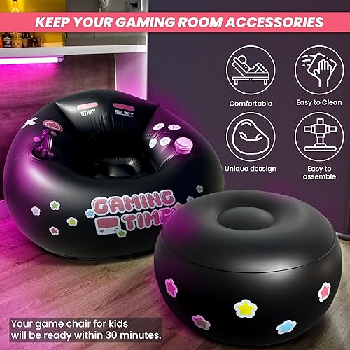 Miniatura 6 de FranFusion Silla Hinchable Rosa para Juegos para Niños y Adolescentes con Portavasos y Bolsillo Lateral - Esta Silla de Juego de Puf de Aire es el