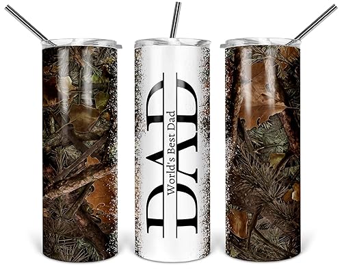 World's Best Dad Fallen Leaves Tumbler with Straw Lid for Men Hunter Forest Design Father's Day Gift 20 oz Travel Drink Cup