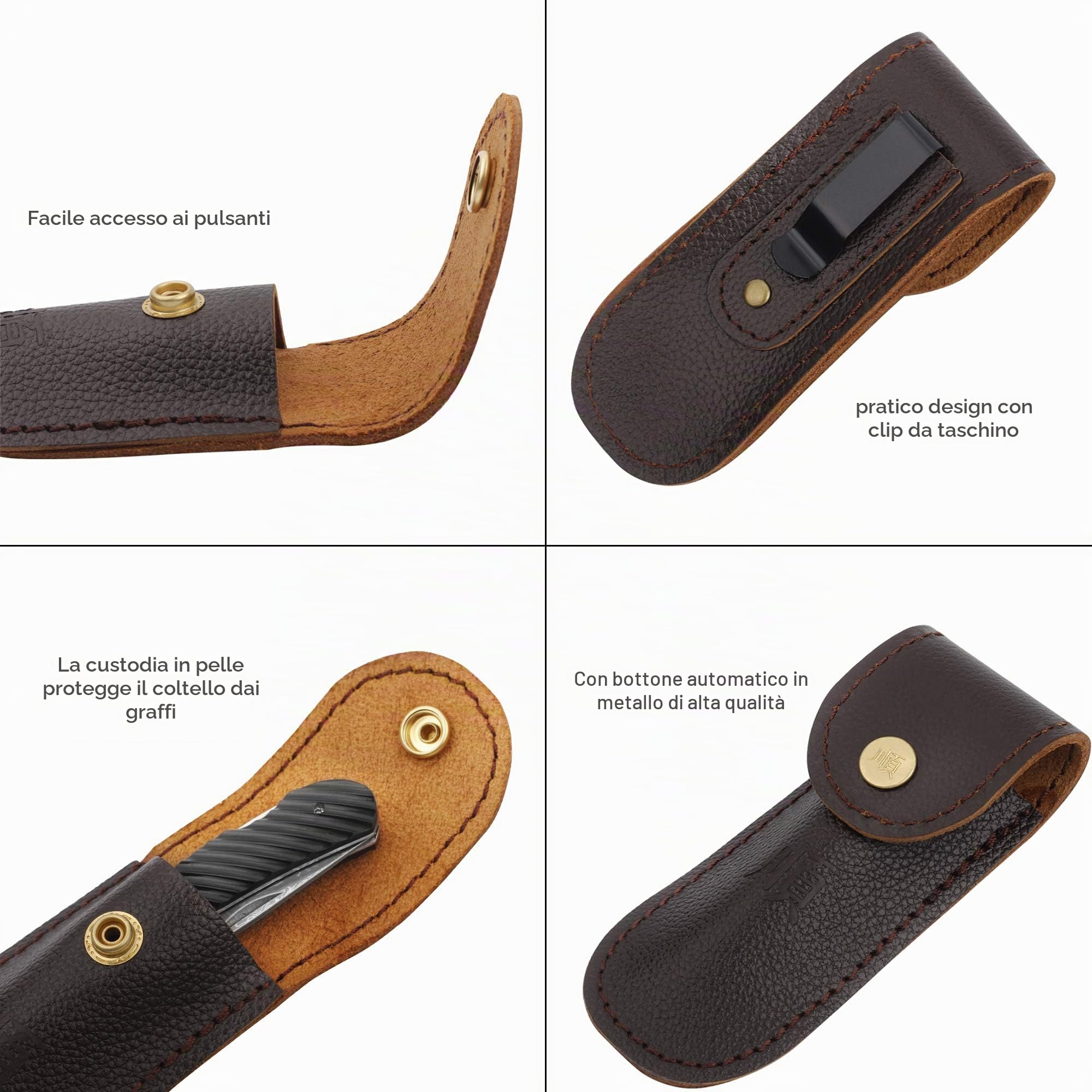 YOUSUNLONG Coltello Tascabile 175 mm - Lama in Acciaio Giapponese Damasco - Coltello Pieghevole Adatto al Campeggio e alla Caccia - Manico in Corno di Bufalo Naturale con Fodero in Pelle