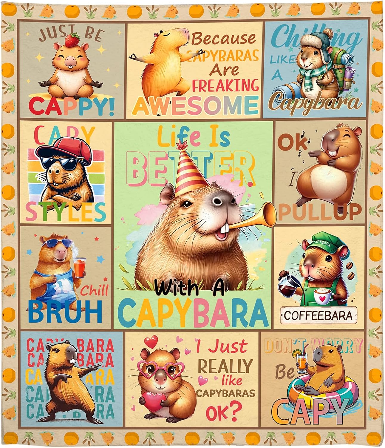 Capybara Gifts Blanket Soft Flannel Throw for Kids Boys Girls Cute Animal Plush Gift for Teens Birthday, Cozy Kawaii Stuff Decor for Room Couch Sofa Christmas 50" x 60" - Image 8